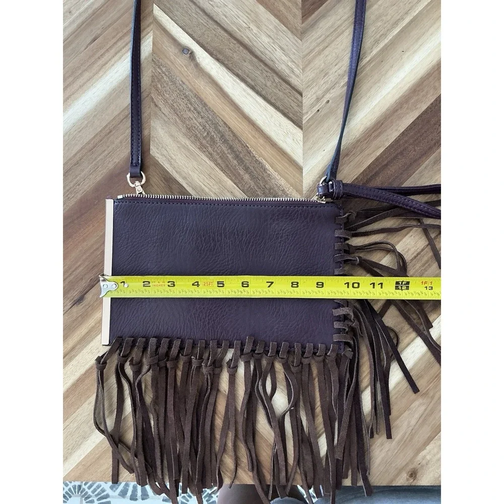 Free People Fringe Leather Wristlet Crossbody Bag‎ Purple Western Boho - Picture 3 of 5